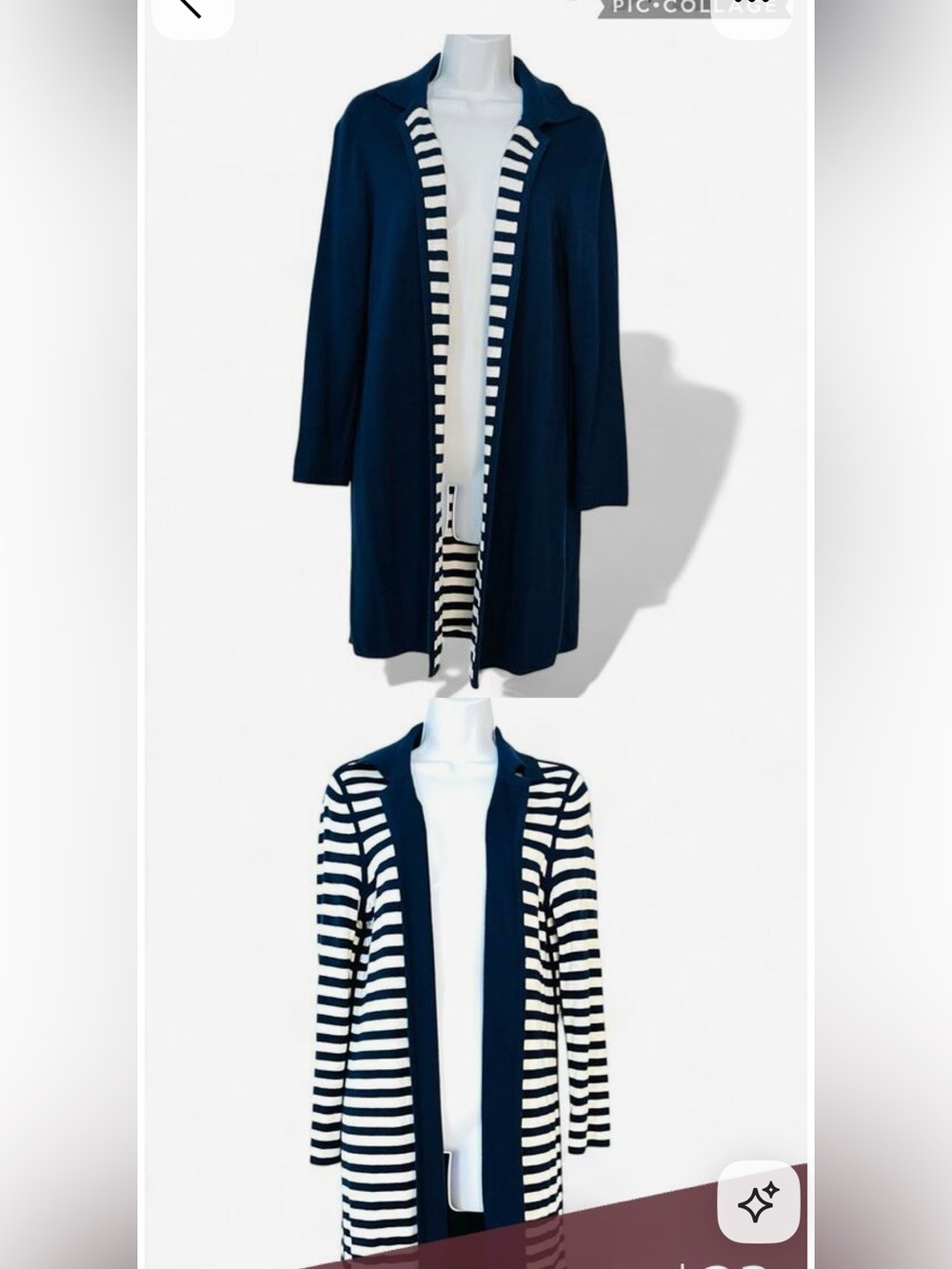 Chico’s Reversible Navy & White Striped cardigan L